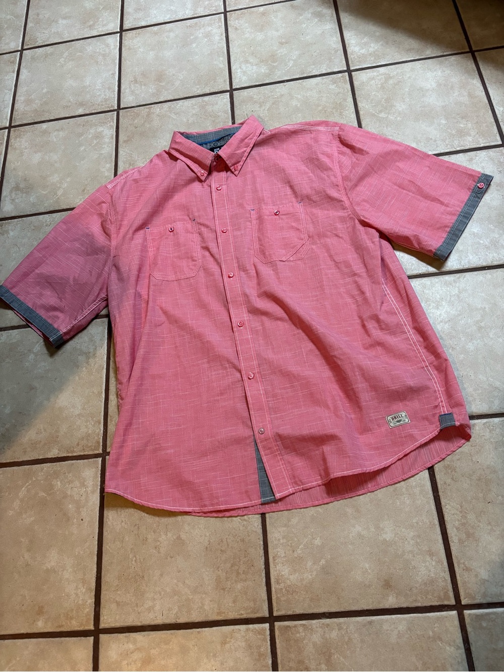 Men's Short-Sleeve Button-Up Shirt in Coral Pink Size 4X By Drill